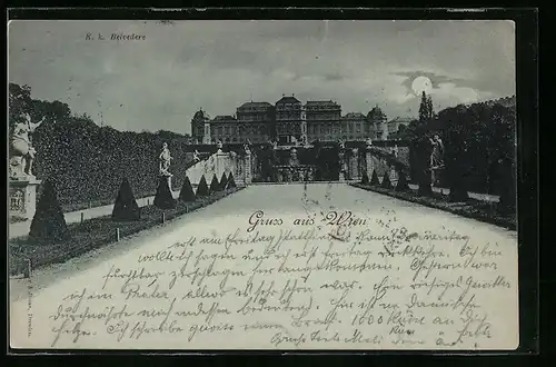 Mondschein-AK Wien, Blick zum K. k. Belvedère