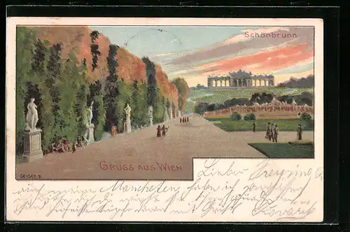 Künstler-AK Richard Hegedüs-Geiger: Wien, Passanten im Schönbrunn-Park