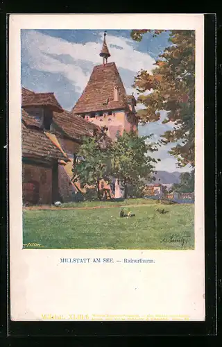 Künstler-AK Philipp + Kramer Nr. XLIII /6: Millstatt am See, am Rainerthurm