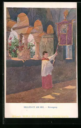 Künstler-AK Philipp + Kramer Nr. XLIII /5: Millstatt am See, Kreuzgang mit Diener Gottes