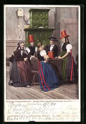 AK Glotterthäler aus dem Glotterthal in Tracht am Tisch sitzend