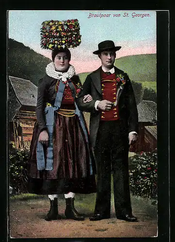 AK Brautpaar von St. Georgen in eleganter Volkstracht