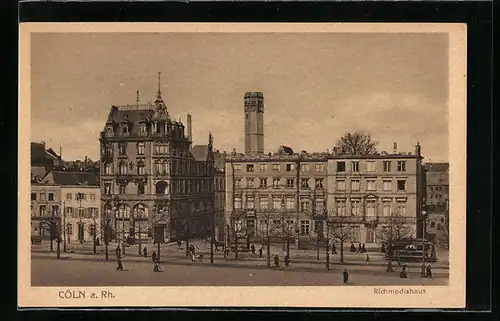 AK Cöln, Strassenbahnverkehr vor dem Richmodishaus