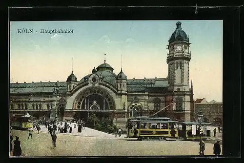AK Köln, Strassenbahnverkehr vor dem Hauptbahnhof