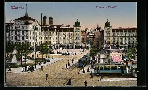 AK München, Strassenbahnverkehr auf dem Karlstor-Rondell