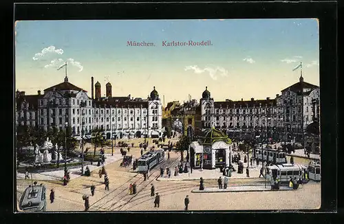 AK München, Strassenbahnverkehr auf dem Karlstor-Rondell