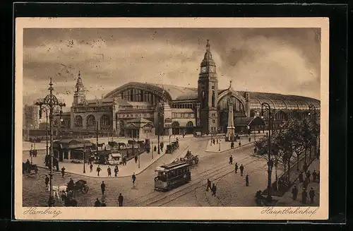 AK Hamburg, Strassenbahnverkehr vor dem Hauptbahnhof