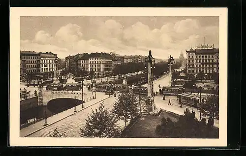 AK Berlin, Strassenbahnverkehr auf der Oranienbrücke