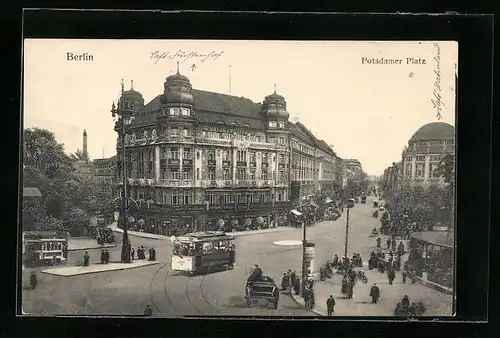 AK Berlin, Strassenbahnverkehr auf dem Potsdamer Platz