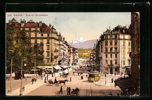 AK Genève, Rue du Montblanc et Tramway