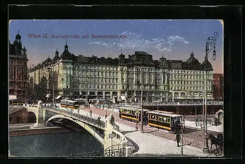 AK Wien, Strassenbahnverkehr auf der Marienbrücke