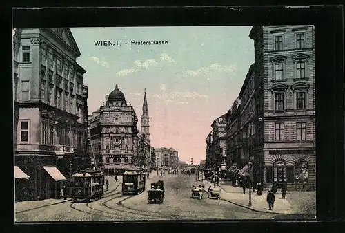 AK Wien, Praterstrasse mit Strassenbahnverkehr