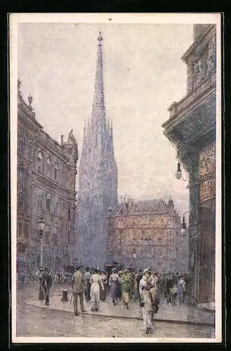 Künstler-AK Ludwig Hans Fischer: Wien-Graben, Blick auf den Stefansturm