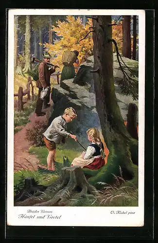 Künstler-AK Otto Kubel: Brüder Grimm's Märchen: Hänsel und Gretel, im Wald von den Eltern zurückgelassen