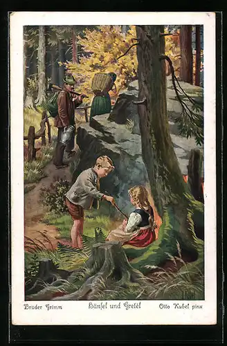 Künstler-AK Otto Kubel: Brüder Grimm's Märchen: Hänsel und Gretel, im Wald von den Eltern zurückgelassen