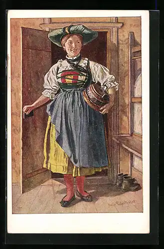 Künstler-AK Schöne Pusterthalerin im Trachtenkleid