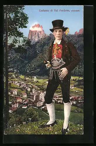 AK Costume du Val Gardena, junger Mann in Tracht