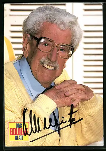 AK Schauspieler Willy Millowitsch mit Brille und strahlendem Lächeln, mit original Autograph