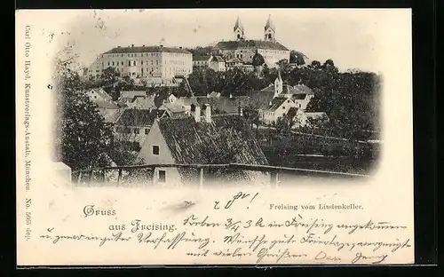 AK Freising, Blick vom Lindenkeller auf das Schloss