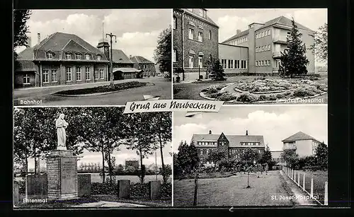 AK Neubeckum, St. Josef-Hospital, Ehrenmal, Bahnhof