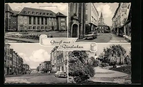 AK Dinslaken, Duisburger Strasse, Kreishaus, Friedrich-Ebert-Strasse