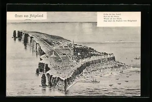 AK Helgoland, Panoramablick auf Insel mit Hafen