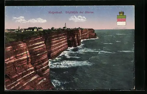 AK Helgoland, Westküste bei Sturm, Wappen