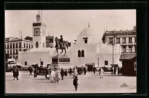 AK Alger, Statue du Duc d'Orléans et Mosquée Djemaa-Djedid