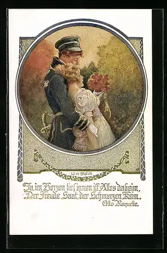Künstler-AK W. Braun: Deutscher Schulverein Nr. 1199: Ja im Herzen tief innen ist Alles daheim..., Soldat mit Frau