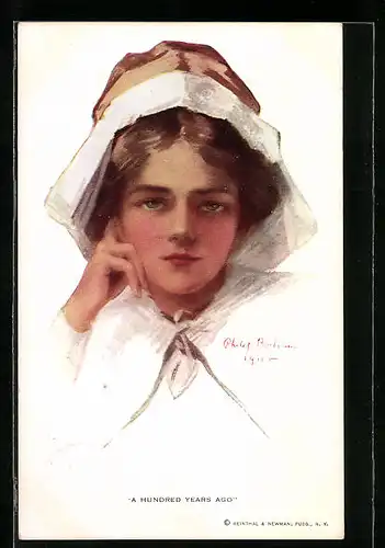 Künstler-AK Philip Boileau: A hundred Years ago, Fräulein mit Haube