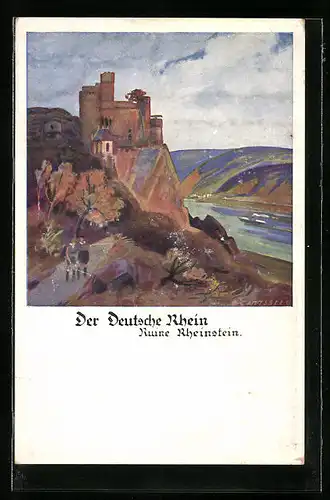 Künstler-AK Otto Amtsberg: Ruine Rheinstein am Rhein