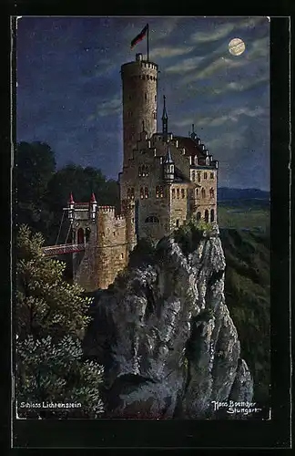 Künstler-AK Hans Boettcher: Lichtenstein, Schloss Lichtenstein bei Mondschein