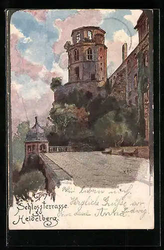 Künstler-AK Carl Biese: Heidelberg, Schlossterrasse