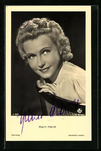 AK Schauspielerin Karin Hardt schaut seitlich, Autograph
