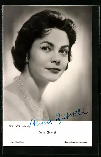 AK Schauspielerin Anita Gutwell schaut seitlich, Autograph