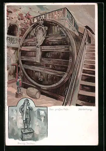 Künstler-AK Carl Münch: Heidelberg, Das grosse Fass, Zerg Perkeo