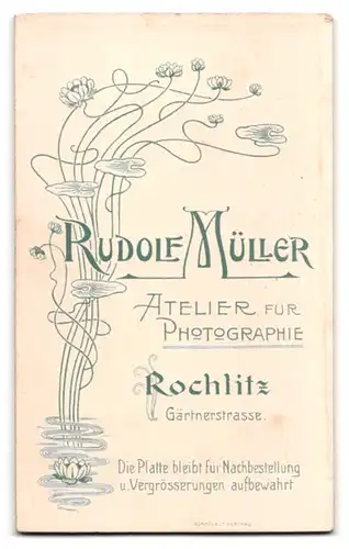 Fotografie Rudolf Müller, Rochlitz, Gärtnerstrasse, Bürgerlicher Herr mit streng gescheiteltem Haar und Schnauzbart