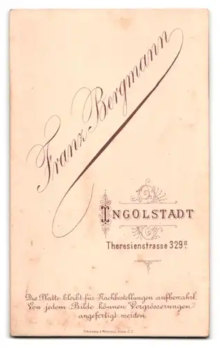 Fotografie Franz Bergmann, Ingolstadt, Theresienstrasse 329, Bürgerlicher Herr im Anzug