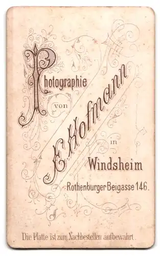 Fotografie E. Hofmann, Windsheim, Rothenburger Beigasse 146, Bürgerliche Dame an einem Stuhl stehend