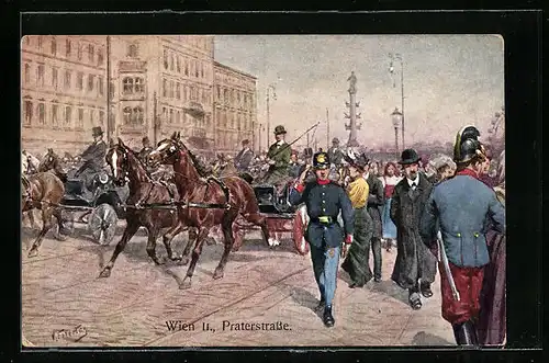 Künstler-AK Karl Feiertag: Wien, Praterstrasse mit Pferdewägen