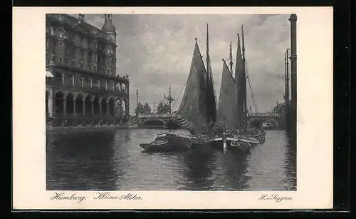 AK Hamburg, 31. Deutscher Philatelistentag u. Postwertzeichen-Ausstellung 1925, Kleine Alster mit Segelbooten, Ganzsache