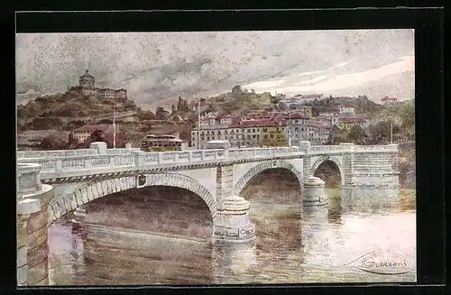 Künstler-AK G. Guerzoni: Torino, Ponte Nuovo Umberto I.