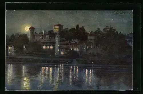 Künstler-AK G. Guerzoni: Torino, Castello Mediovale sul Po