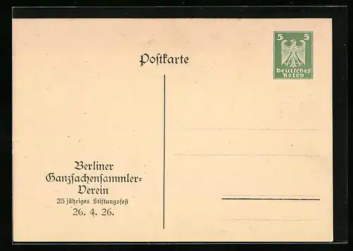 AK Berlin, 25 jähriges Stiftungsfest 1929, Berliner Ganzsachensammler-Verein, Ganzsache