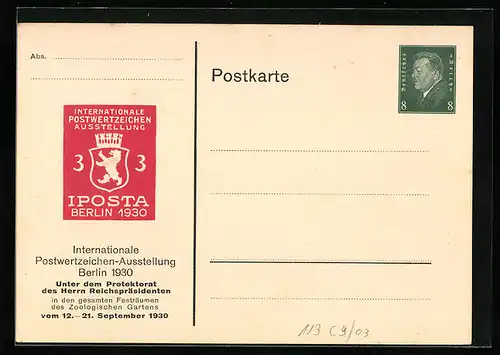 Präge-Künstler-AK Berlin, Internationale Postwertzeichen-Ausstellung 1930