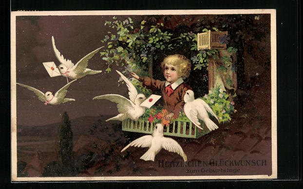 AK Junge mit Tauben, Glückwünsche zum Geburtstag Nr. 11879995