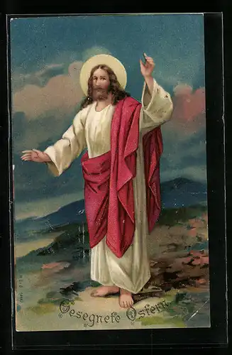 Präge-AK Christus-Darstellung, Gesegnete Ostern