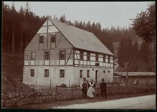 Fotografie Brück & Sohn Meissen, Ansicht Bärenburg, Riedelmühle, Fachwerkhaus & Einheimische