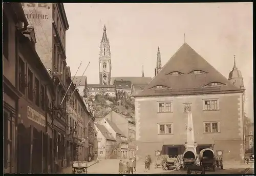 Fotografie Brück & Sohn Meissen, Ansicht Meissen i. Sa., Theaterplatz mit Stadttheater & Obelisk