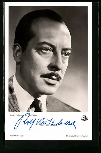 AK Schauspieler Rolf Kutschera in Hengst Maestoso Austria, mit original Autograph